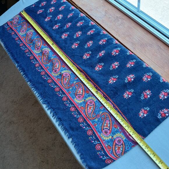 Floral Paisley Scarf navy blue red 6ft 72"L 32"W warm fringe - Picture 6 of 9